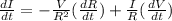 \frac{dI}{dt}=-\frac{V}{R^2}(\frac{dR}{dt})+\frac{I}{R}(\frac{dV}{dt})