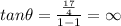 tan\theta = \frac{\frac{17}{4}}{1-1}=\infty
