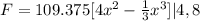 F=109.375[4x^2-\frac{1}{3}x^3]|4,8