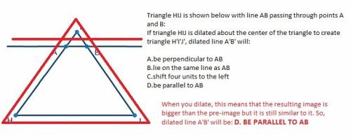 If triangle hij is dilated about the center of the triangle to create triangle h'i'j', dilated line