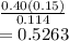 \frac{0.40(0.15)}{0.114} \\=0.5263