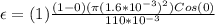 \epsilon = (1) \frac{(1-0) (\pi (1.6*10^{-3})^2) Cos(0)}{110*10^{-3}}