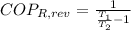 COP_{R,rev} = \frac{1}{\frac{T_1}{T_2}-1}