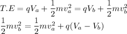 T.E=qV_a+\dfrac{1}{2}mv_a^2=qV_b+\dfrac{1}{2}mv_b^2\\\dfrac{1}{2}mv_b^2=\dfrac{1}{2}mv_a^2+q(V_a-V_b)\\