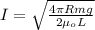 I = \sqrt{\frac{4\pi R mg}{2\mu_o L}}