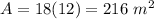 A=18(12)=216\ m^2