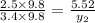 \frac{2.5 \times 9.8}{3.4 \times 9.8}}=\frac{5.52}{y_{2}}