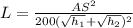 L = \frac{AS^2}{200(\sqrt{h_1}+\sqrt{h_2})^2}