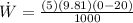 \dot{W} = \frac{(5)(9.81)(0-20)}{1000}