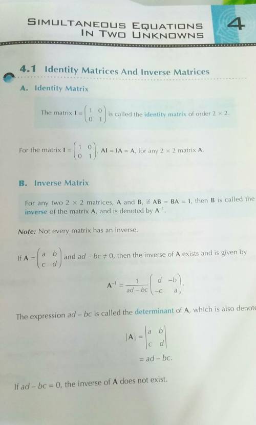 give an example of a 2 by 2 matrix and describe how to find the inverse of the matrix. when does a m