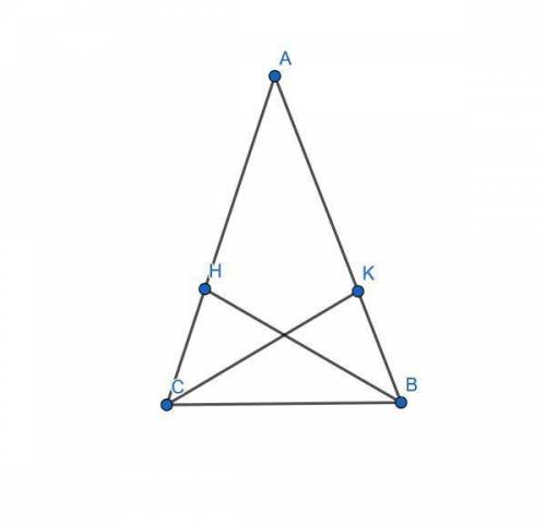 In δabc, m∠b = m∠c. the angle bisector of ∠b meets ac at point h and the angle bisector of ∠c meets