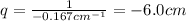 q=\frac{1}{-0.167 cm^{-1}}=-6.0 cm