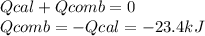 Qcal + Qcomb = 0\\Qcomb = -Qcal = -23.4 kJ
