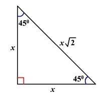 The hypotenuse of a 45°-45°-90° triangle measures 128 cm.what is the length of one leg of the triang