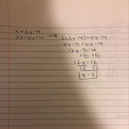 Solve equation using substitution, write the solution as an ordered pair. x=3y - 4 2x + 6y =,4