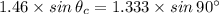 1.46\times sin\,\theta_c=1.333\times sin\,90^{\circ}