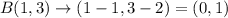 B(1,3)\rightarrow (1-1,3-2)=(0,1)