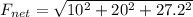 F_{net} = \sqrt{10^2 + 20^2 + 27.2^2}