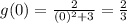 g(0)=\frac{2}{(0)^2+3}=\frac{2}{3}