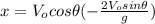 x=V_{o}cos \theta (-\frac{2 V_{o}sin \theta}{g})