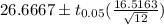 26.6667\pm t_{0.05}(\frac{16.5163}{\sqrt{12}})