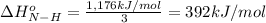 \Delta H^o_{N-H}=\frac{1,176 kJ/mol}{3}=392 kJ/mol