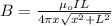 B = \frac{\mu_{o}IL}{4\pi x\sqrt{x^{2} + L^{2}}}