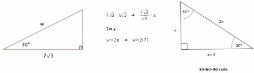 1. what is the value of w?  7, 3.5, 7(sqrt)of 3, 14