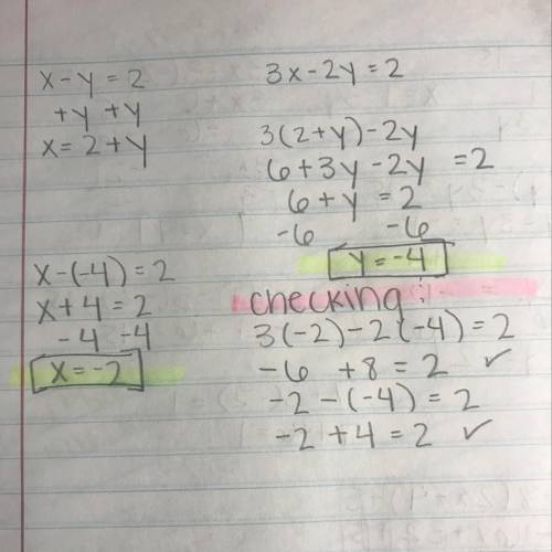 X-y=2 3x – 2y = 2 how do u elimination it