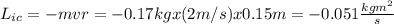 L_{ic}=-mvr=-0.17kgx(2m/s)x0.15m=-0.051\frac{kgm^2}{s}