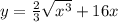y=\frac{2}{3} \sqrt{x^{3}} + 16x