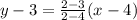 y-3=\frac{2-3}{2-4}(x-4)