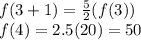 f(3+1)=\frac{5}{2}(f(3))\\f(4)=2.5(20)=50