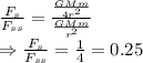 \frac{F_s}{F_{ss}}=\frac{\frac{GMm}{4r^2}}{\frac{GMm}{r^2}}\\\Rightarrow \frac{F_s}{F_{ss}}=\frac{1}{4}=0.25