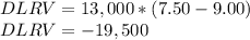 DLRV = 13,000*(7.50 - 9.00)\\DLRV = -19,500