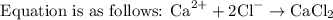 \text { Equation is as follows: } \mathrm{Ca}^{2+}+2 \mathrm{Cl}^{-} \rightarrow \mathrm{CaCl}_{2}