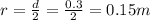 r=\frac{d}{2}=\frac{0.3}{2}=0.15m