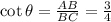 \cot \theta = \frac{AB}{BC} = \frac{3}{4}