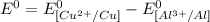 E^0=E^0_{[Cu^{2+}/Cu]}- E^0_{[Al^{3+}/Al]}