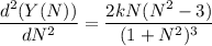 \displaystyle\frac{d^2(Y(N))}{dN^2} = \displaystyle\frac{2kN(N^2-3)}{(1+N^2)^3}