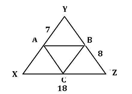 1. in triangle xyz, a is the midpoint of xy, b is the midpoint of yz, and c is the midpoint of xz. a