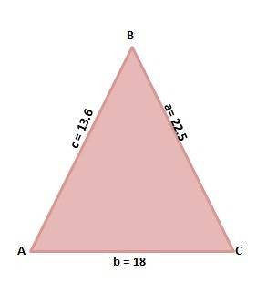 In δabc, the lengths of a, b, and c are 22.5 centimeters, 18 centimeters, and 13.6 centimeters, resp