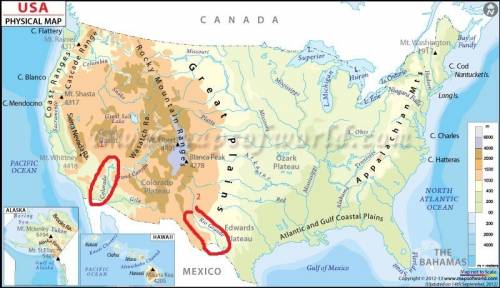 Use the physical map of the united states on pages 68 and 69 of understanding geography to answer th