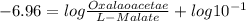 -6.96=log\frac{Oxalaoacetae}{L-Malate}+log10^{-1}