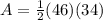 A=\frac{1}{2}(46)(34)