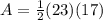 A=\frac{1}{2}(23)(17)