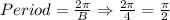 Period=\frac{2\pi}{B}\Rightarrow \frac{2\pi}{4}=\frac{\pi}{2}
