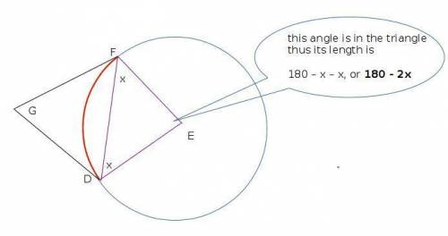 Angle g is a circumscribed angle of circle e. what is the measure of angle g, in terms of x?  x° + x
