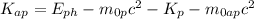 K_{ap} = E_{ph} - m_{0p}c^{2} - K_{p} - m_{0ap}c^{2}