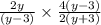 \frac{2y}{(y-3)}\times \frac{4(y-3)}{2(y+3)}